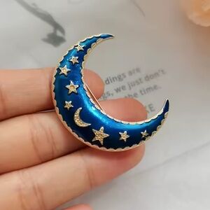 Blue Moon Crescent Gold Brooch
